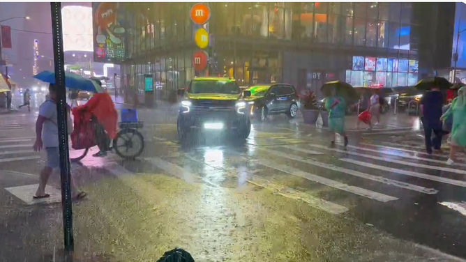Street flooding spotted in Times Square in New York City, NY